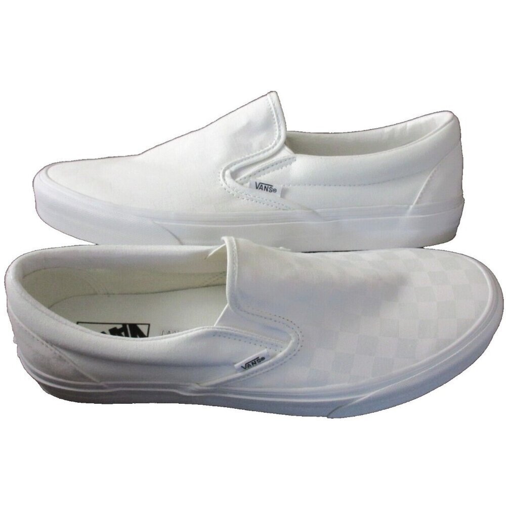 Vans Men's Classic Slip On True White Checkerboard Canvas Skate Shoes Sizes NIB